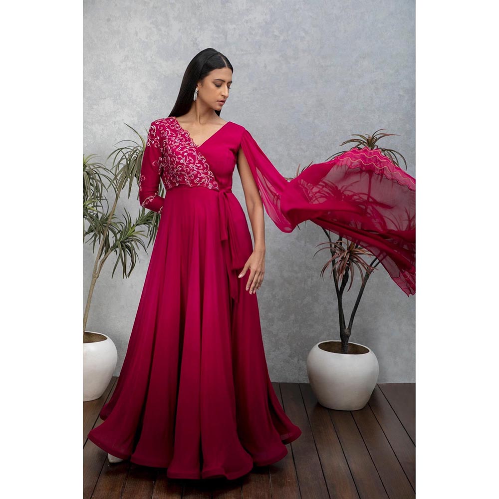 ISHA GUPTA TAYAL Pink Sapphire Embroidered Draped Gown