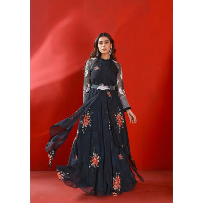 ISHA GUPTA TAYAL Blue Printed and Embroidered Anarkali Dress