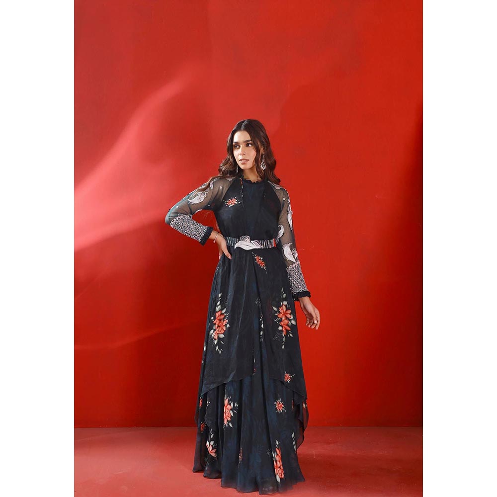 ISHA GUPTA TAYAL Blue Printed and Embroidered Anarkali Dress