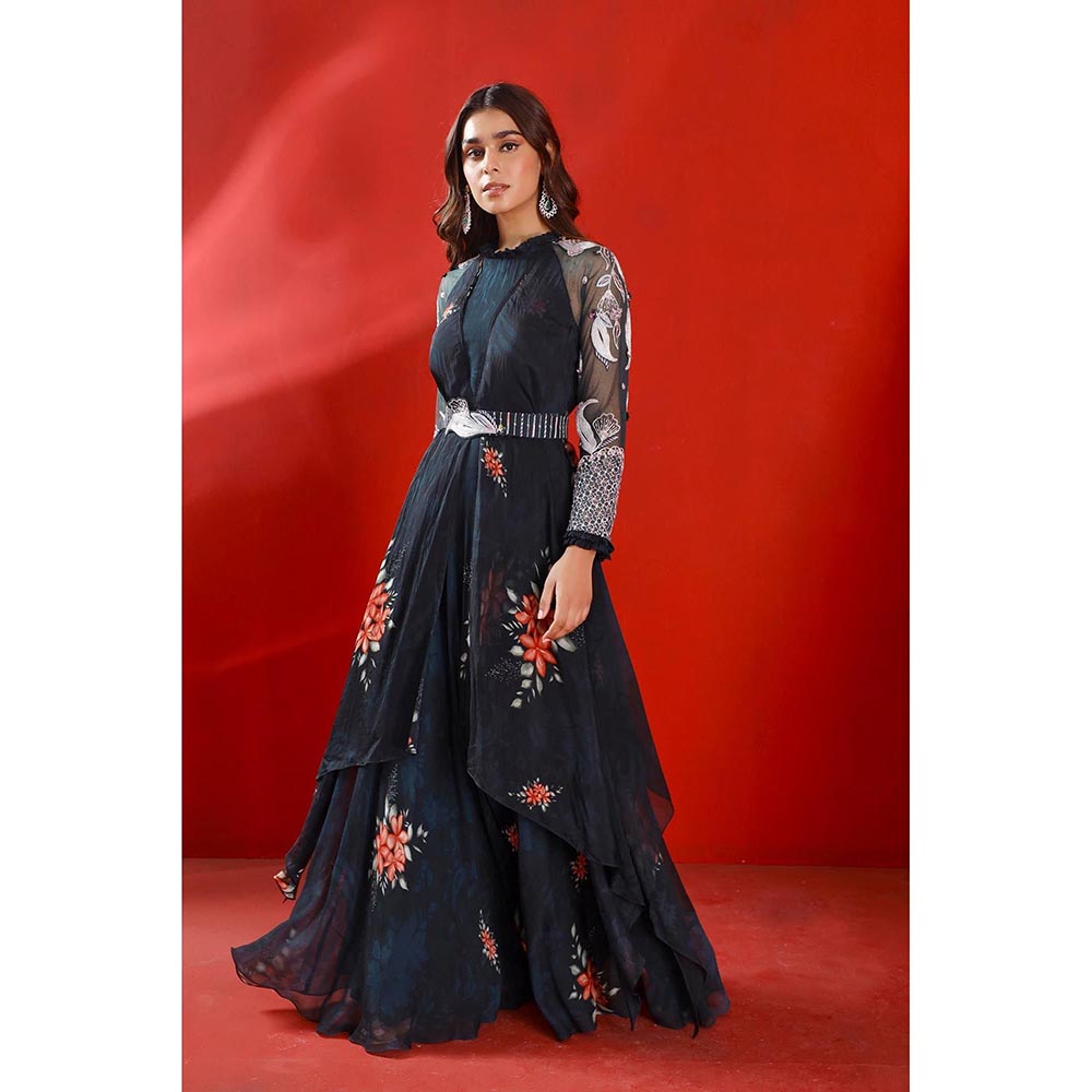 ISHA GUPTA TAYAL Blue Printed and Embroidered Anarkali Dress