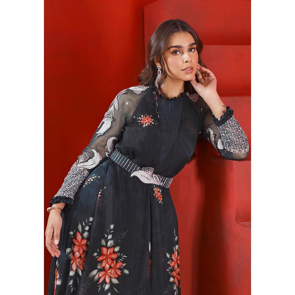 ISHA GUPTA TAYAL Blue Printed and Embroidered Anarkali Dress