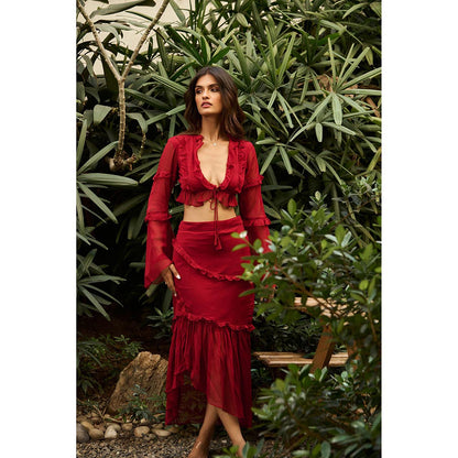 IT GIRL Red Lily Solid Co-Ord (Set of 2)