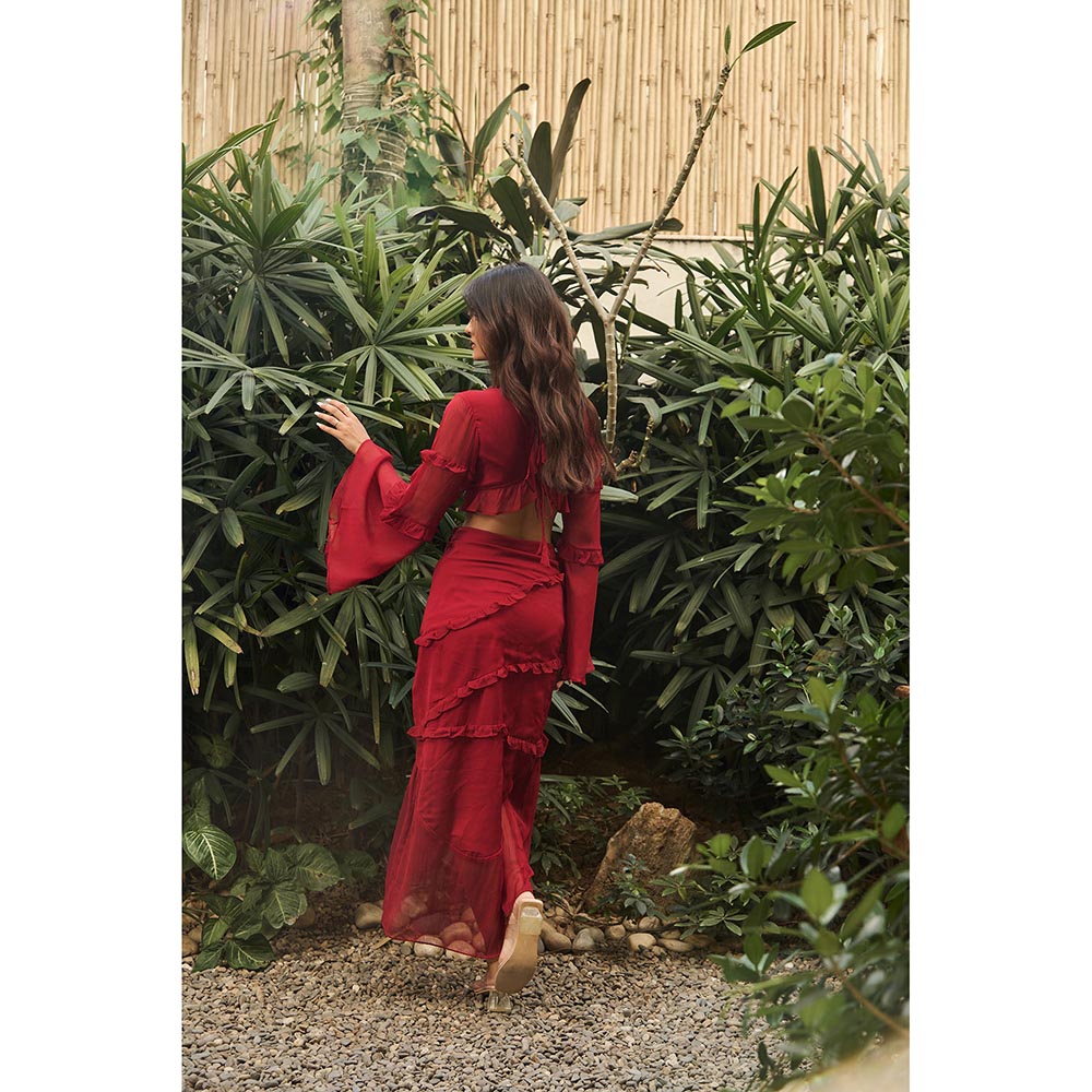 IT GIRL Red Lily Solid Co-Ord (Set of 2)