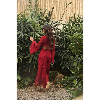 IT GIRL Red Lily Solid Co-Ord (Set of 2)