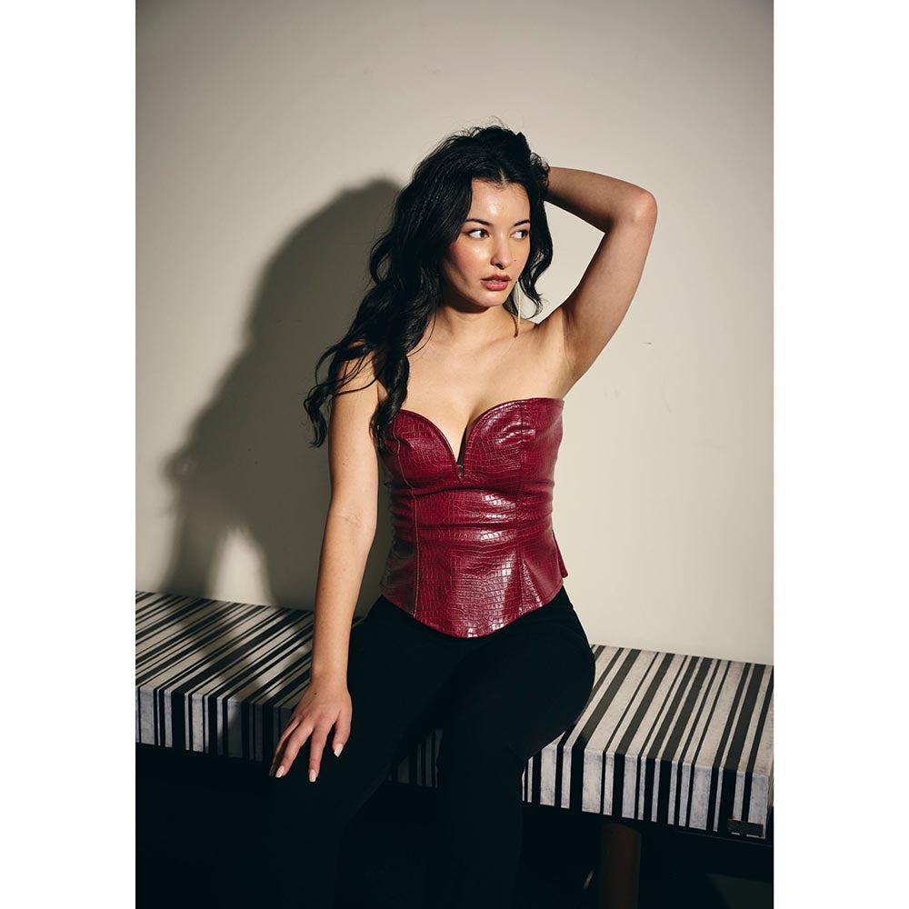IT GIRL Women Red Reptile Rouge Corset Top