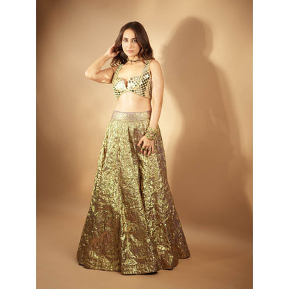 ITRH Gold Sheesh Bengani Lehenga Set (Set of 3)