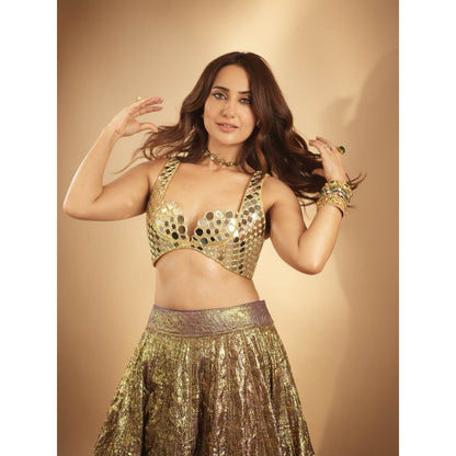 ITRH Gold Sheesh Bengani Lehenga Set (Set of 3)