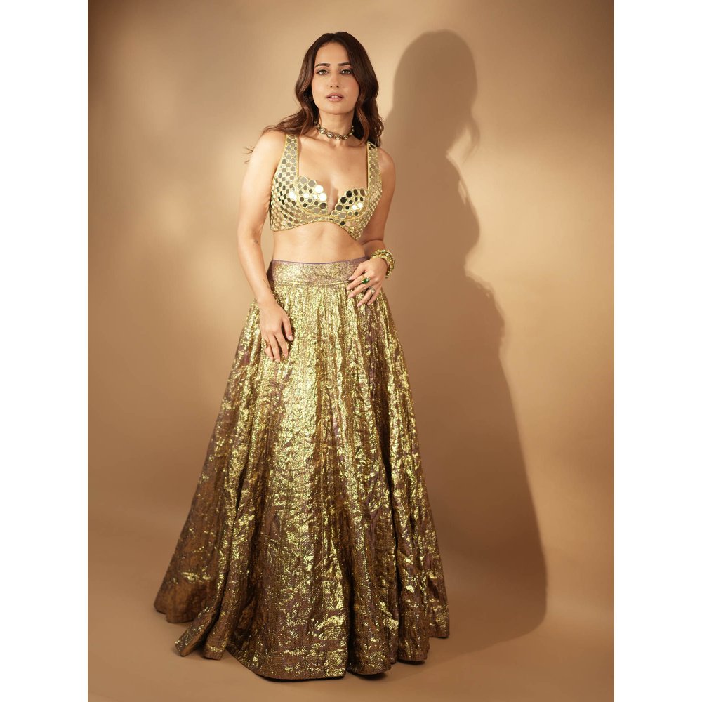 ITRH Gold Sheesh Bengani Lehenga Set (Set of 3)