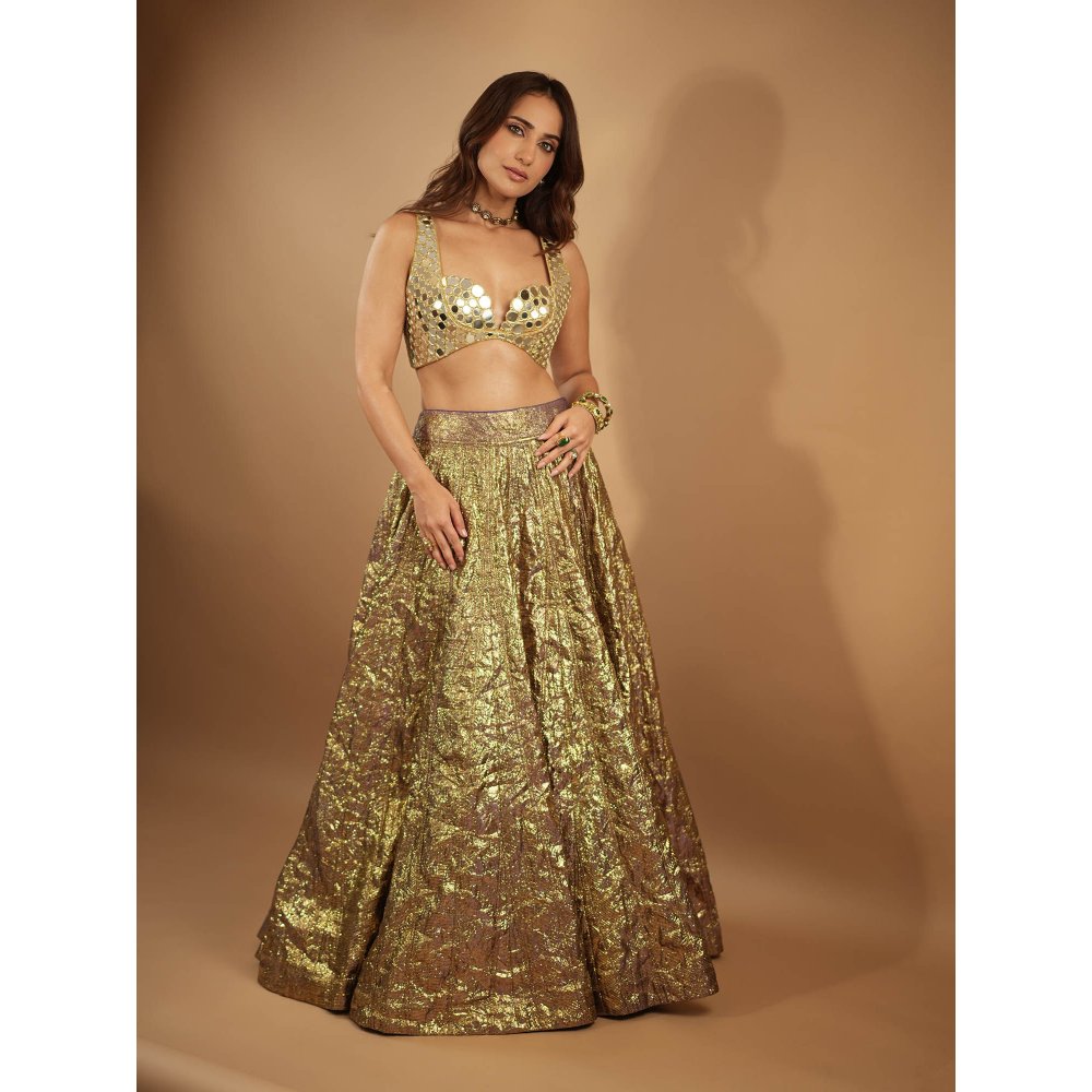 ITRH Gold Sheesh Bengani Lehenga Set (Set of 3)