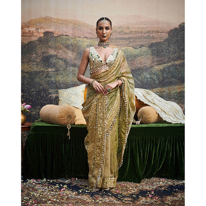 ITRH Green Gaja Rachna Saree with Stitched Blouse