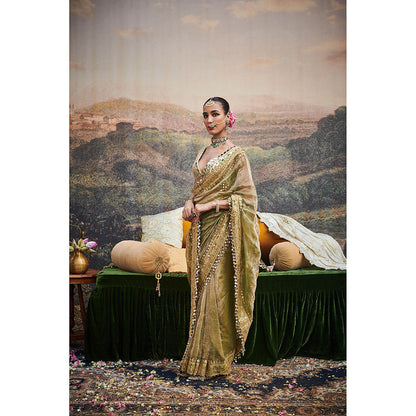 ITRH Green Gaja Rachna Saree with Stitched Blouse