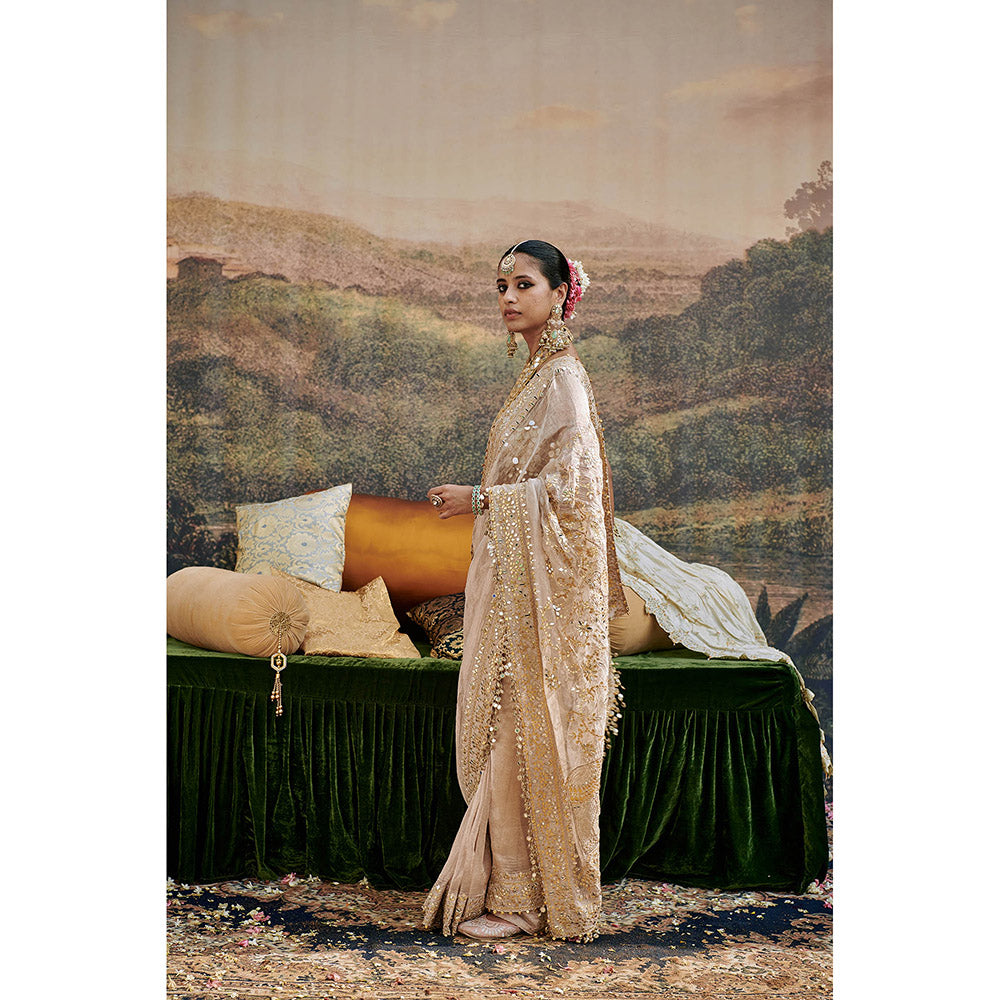 ITRH Beige Gaja Kavya Saree with Stitched Blouse