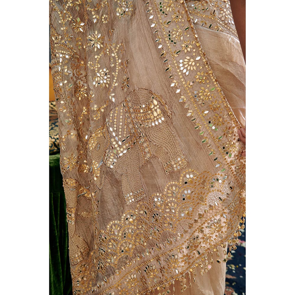 ITRH Beige Gaja Kavya Saree with Stitched Blouse