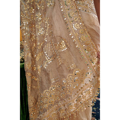 ITRH Beige Gaja Kavya Saree with Stitched Blouse