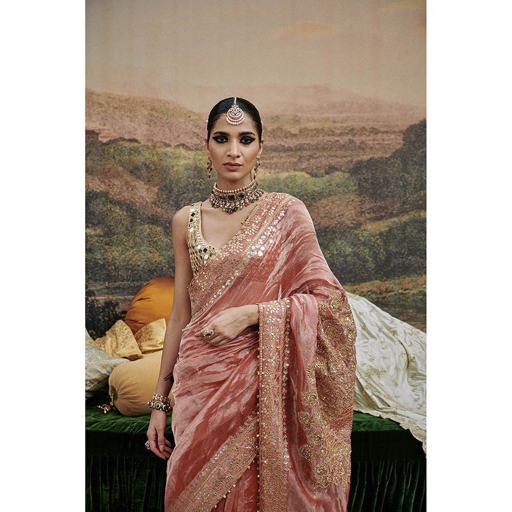 ITRH Peach Mayur Shilpi Saree with Stitched Blouse
