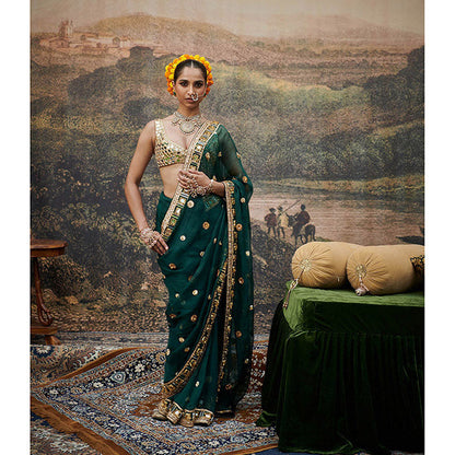 ITRH Green Pallavita Saree with Stitched Blouse