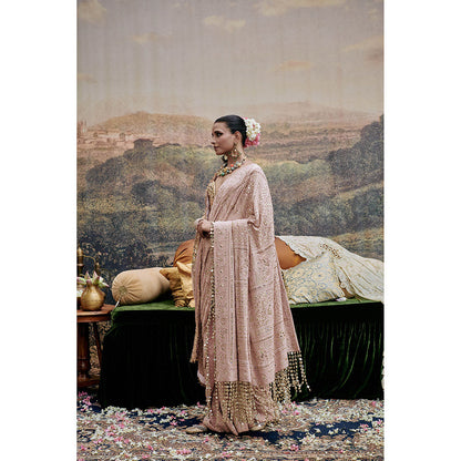 ITRH Pink Phool Saree with Stitched Blouse