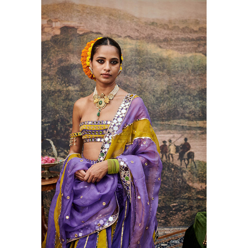 ITRH Purple Hari Varn Lehenga with Blouse and Dupatta (Set of 3)