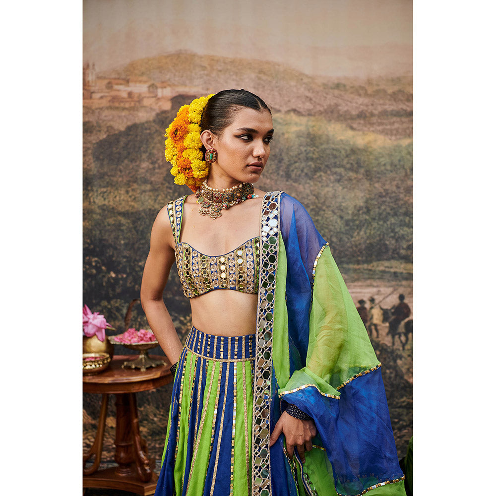 ITRH Hari Neel Lehenga with Blouse and Dupatta (Set of 3)