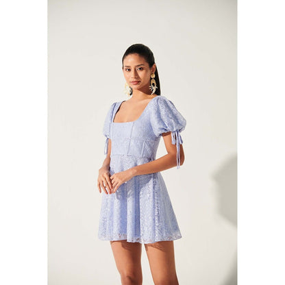 Ivory Rose Blue Allure Balloon Lace Sleeve Mini Dress