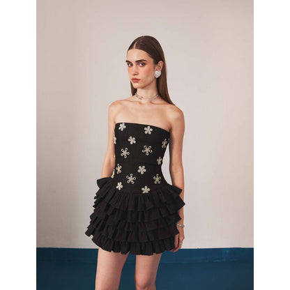 Ivory Rose Black Midnight Blossom Mini Dress
