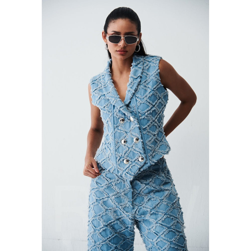 Ivory Rose Blue Isabella Denim Waist Coat