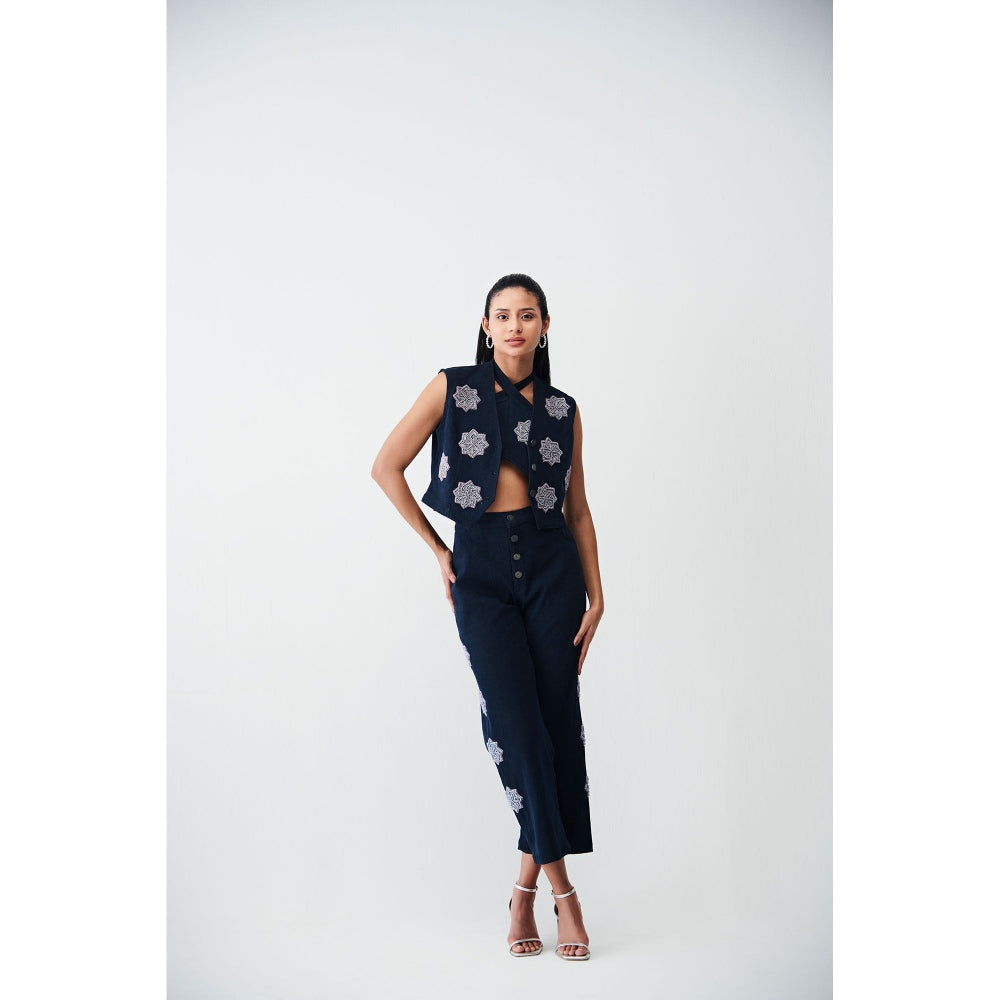 Ivory Rose Blue Sparkling Sunset Dark Denim Waistcoat