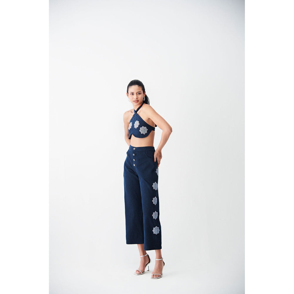 Ivory Rose Blue Sparkling Sunset Dark Denim Waistcoat