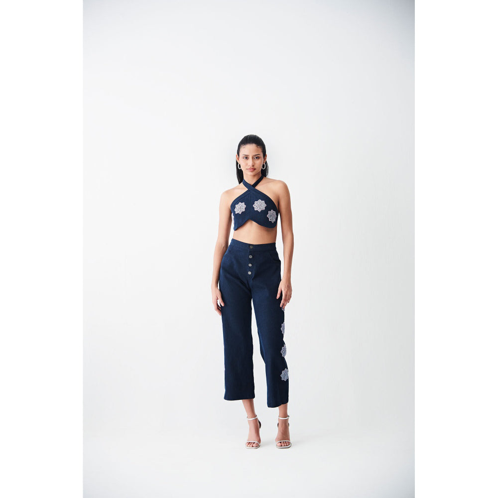 Ivory Rose Blue Sparkling Sunset Dark Denim Waistcoat