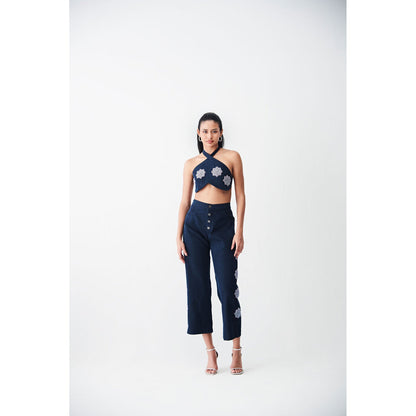 Ivory Rose Blue Sparkling Sunset Dark Denim Waistcoat