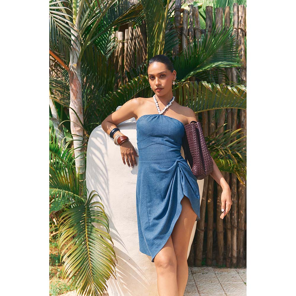 Ivory Rose Blue Raw Edge Mini Dress
