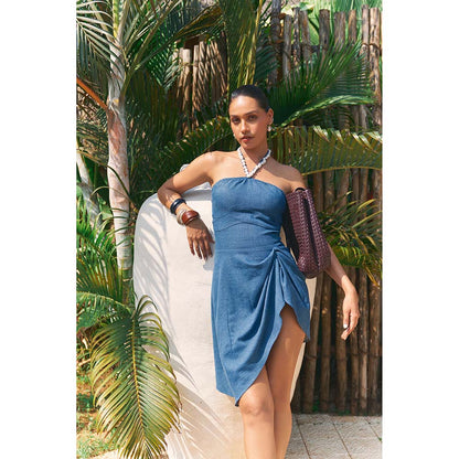 Ivory Rose Blue Raw Edge Mini Dress