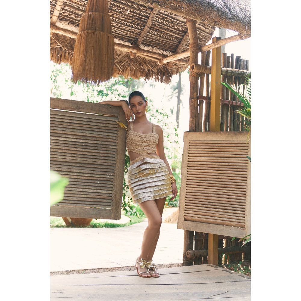 Ivory Rose Beige Sandy Samba Mini Dress