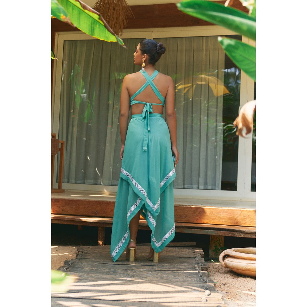 Ivory Rose Turquoise Palm Breeze Midi Dress