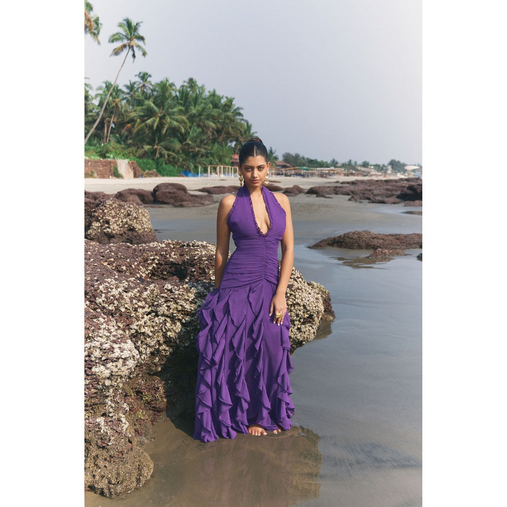 Ivory Rose Purple Orchid Flame Maxi Dress