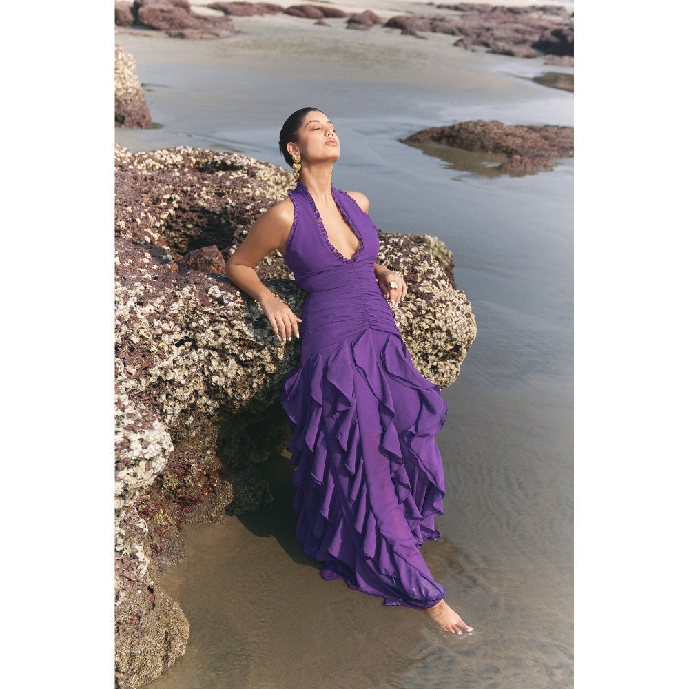 Ivory Rose Purple Orchid Flame Maxi Dress