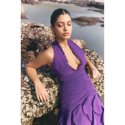 Ivory Rose Purple Orchid Flame Maxi Dress