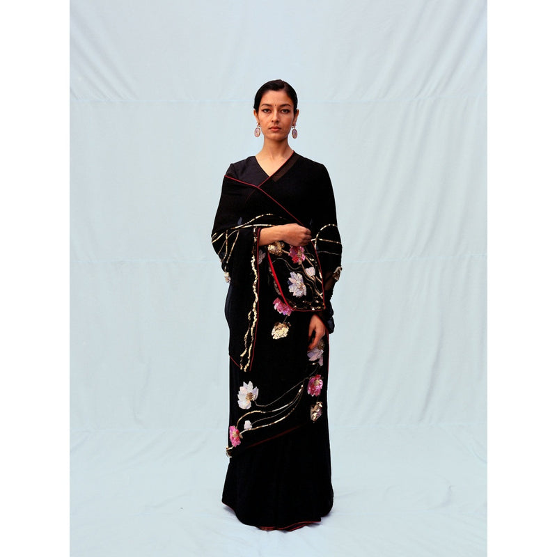 Jadon Black Manipura Lotus Series Saree without Blouse