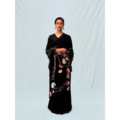 Jadon Black Manipura Lotus Series Saree without Blouse