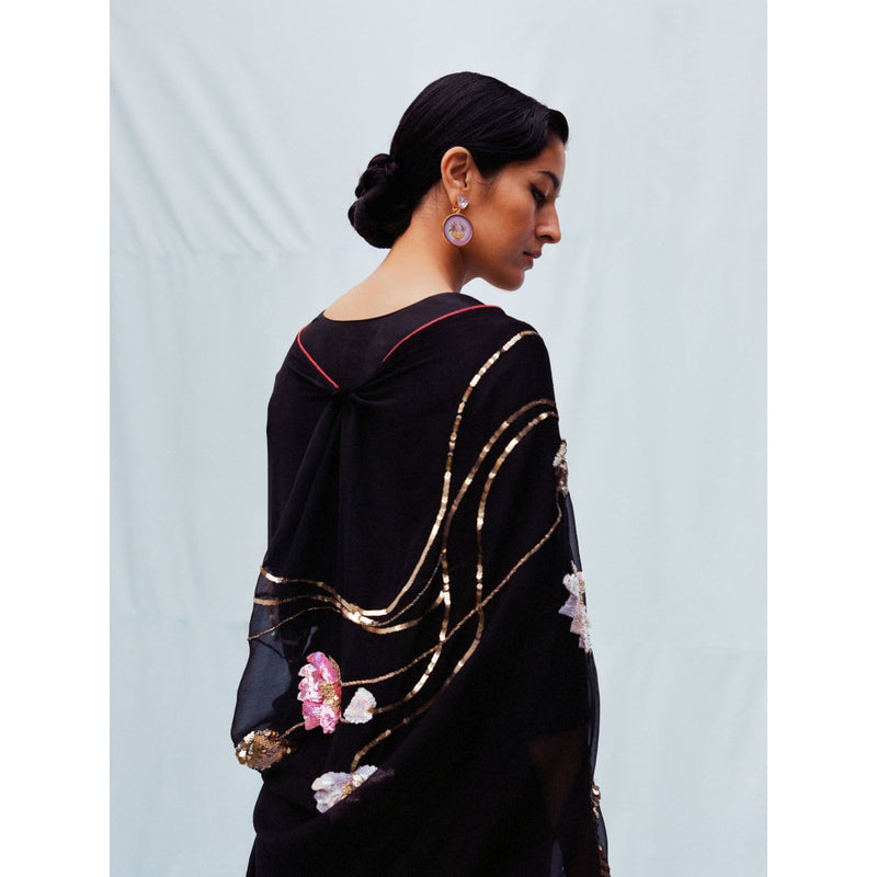 Jadon Black Manipura Lotus Series Saree without Blouse