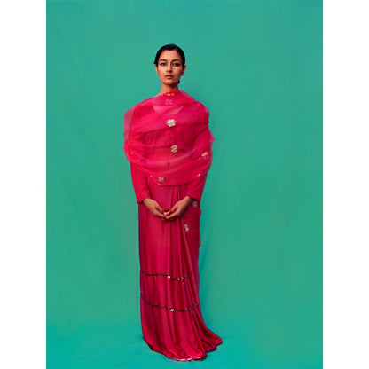 Jadon Pink Manomaya Saree without Blouse