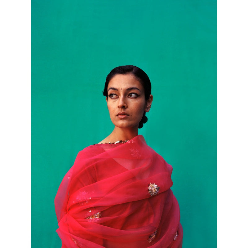 Jadon Pink Manomaya Saree without Blouse