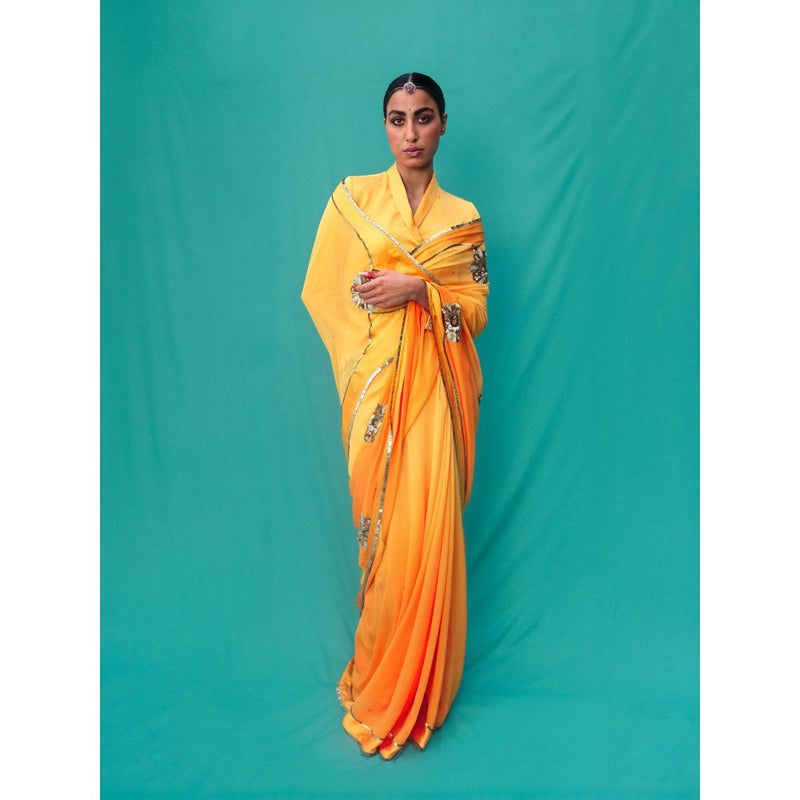 Jadon Sahasrara Yellow Saree without Blouse