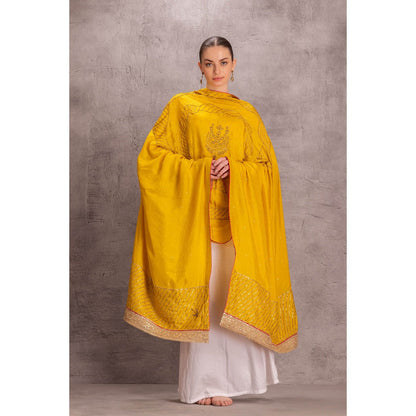 Janki India Womens Embellished Yellow Hand Work Dupatta