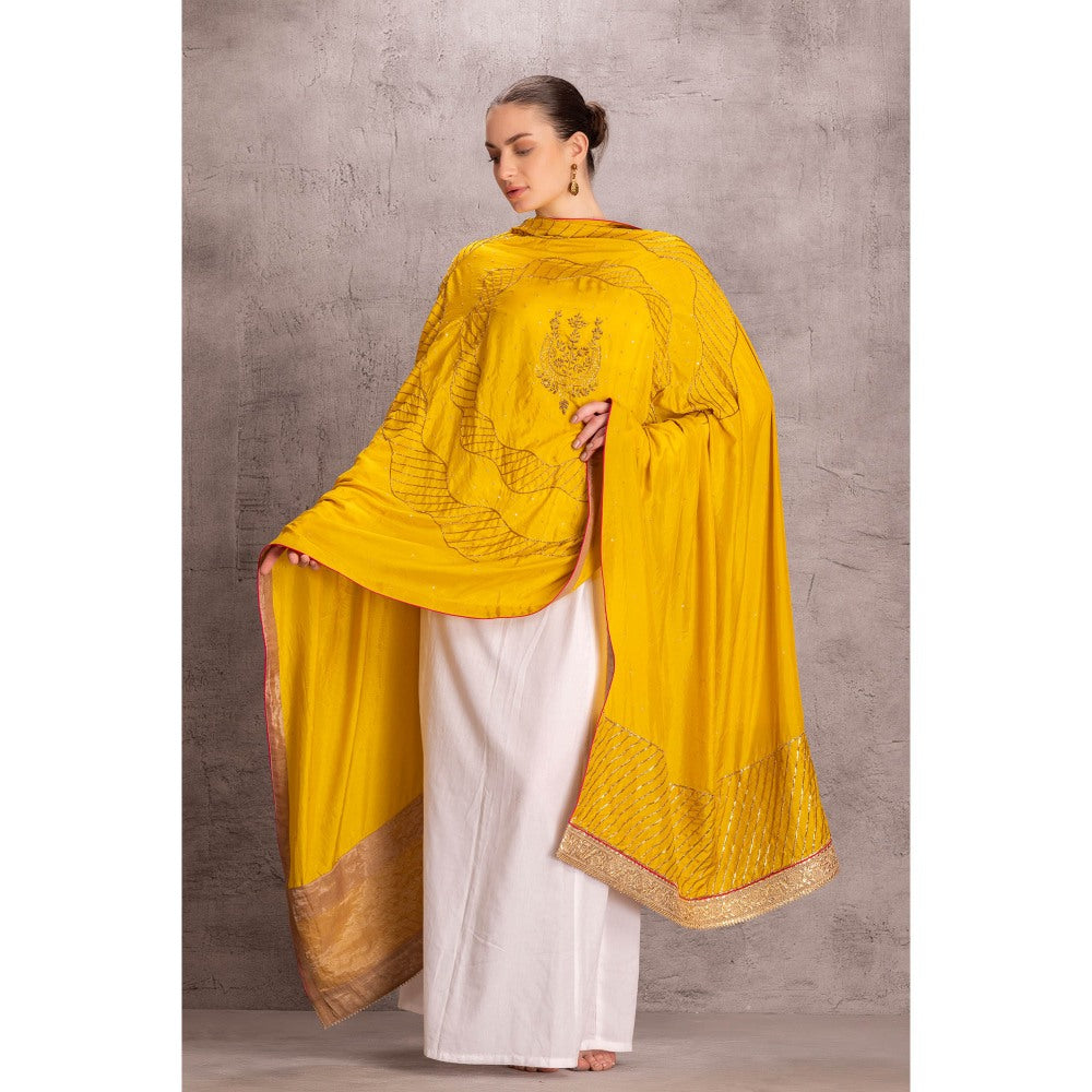 Janki India Womens Embellished Yellow Hand Work Dupatta