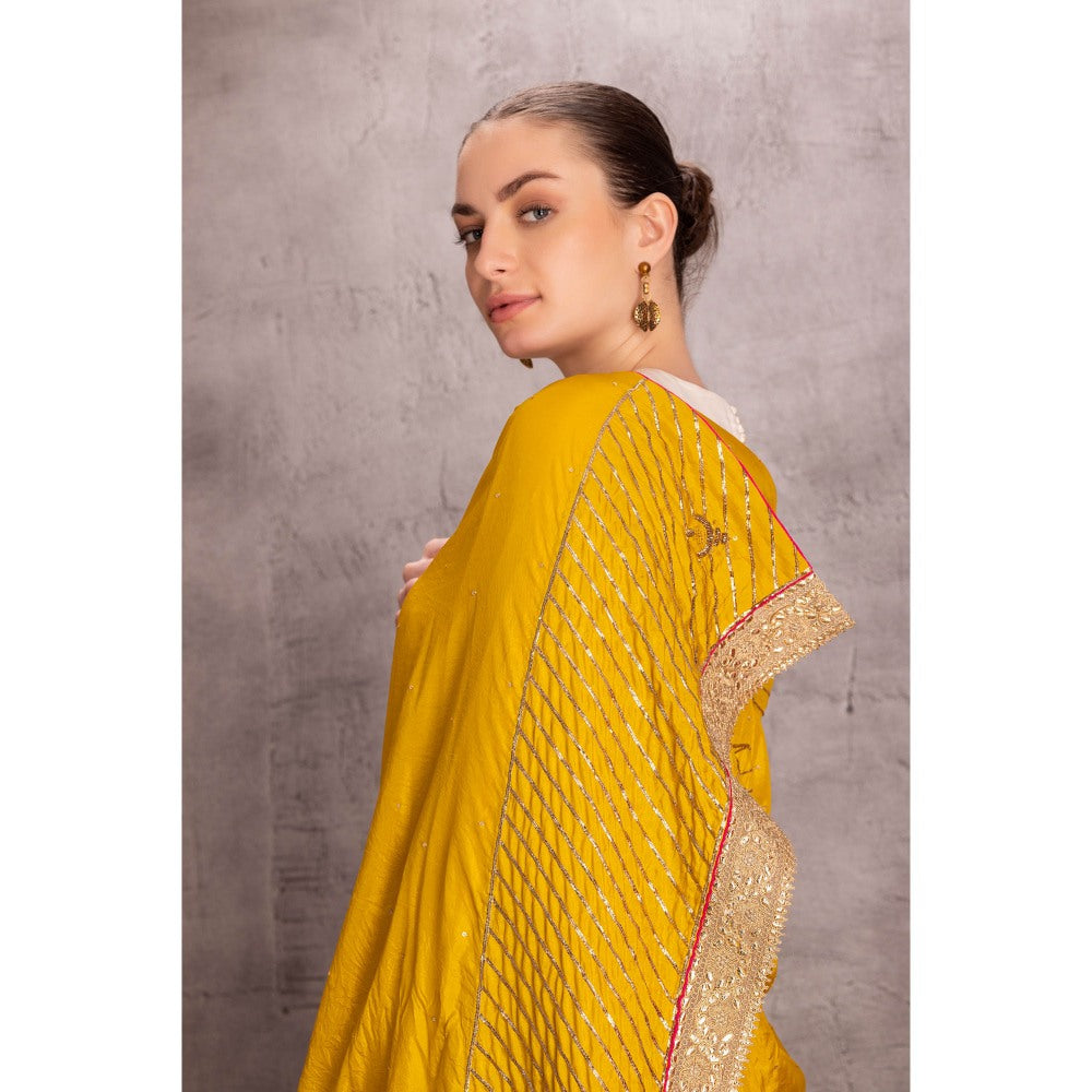 Janki India Womens Embellished Yellow Hand Work Dupatta