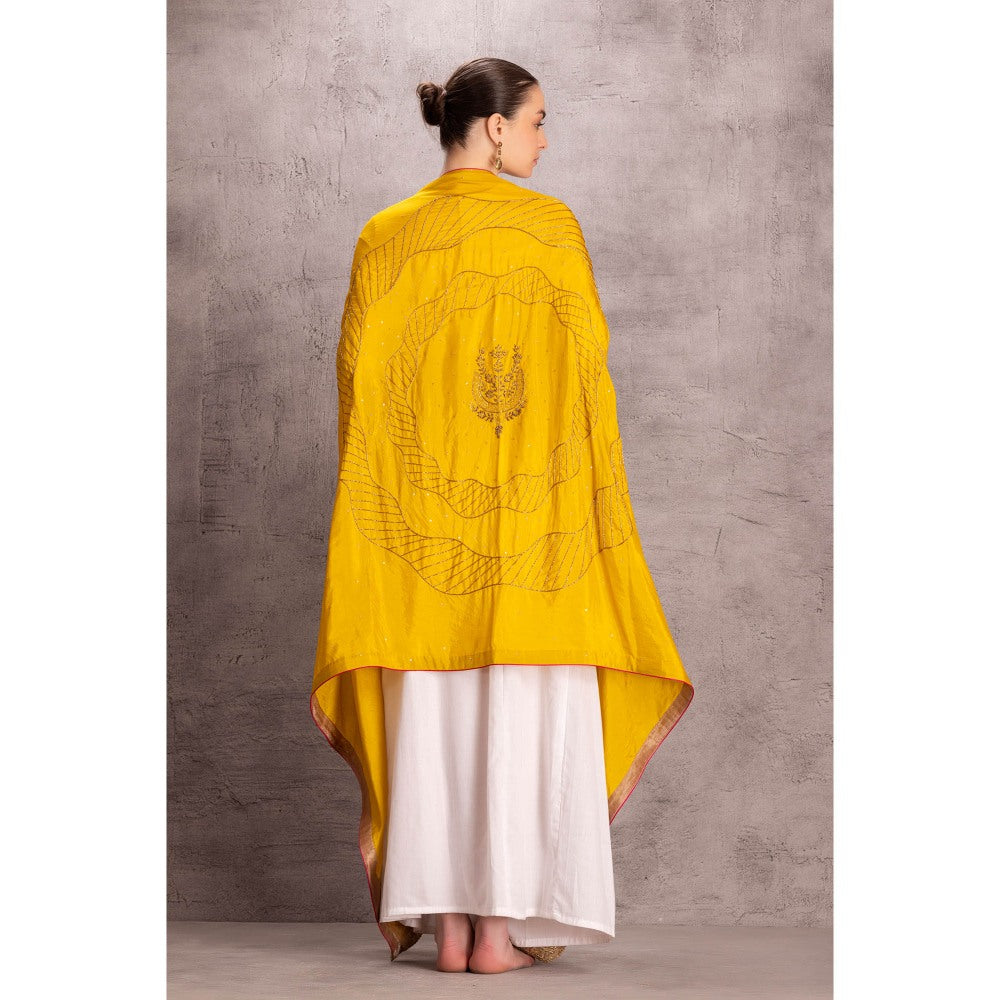 Janki India Womens Embellished Yellow Hand Work Dupatta