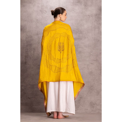 Janki India Womens Embellished Yellow Hand Work Dupatta