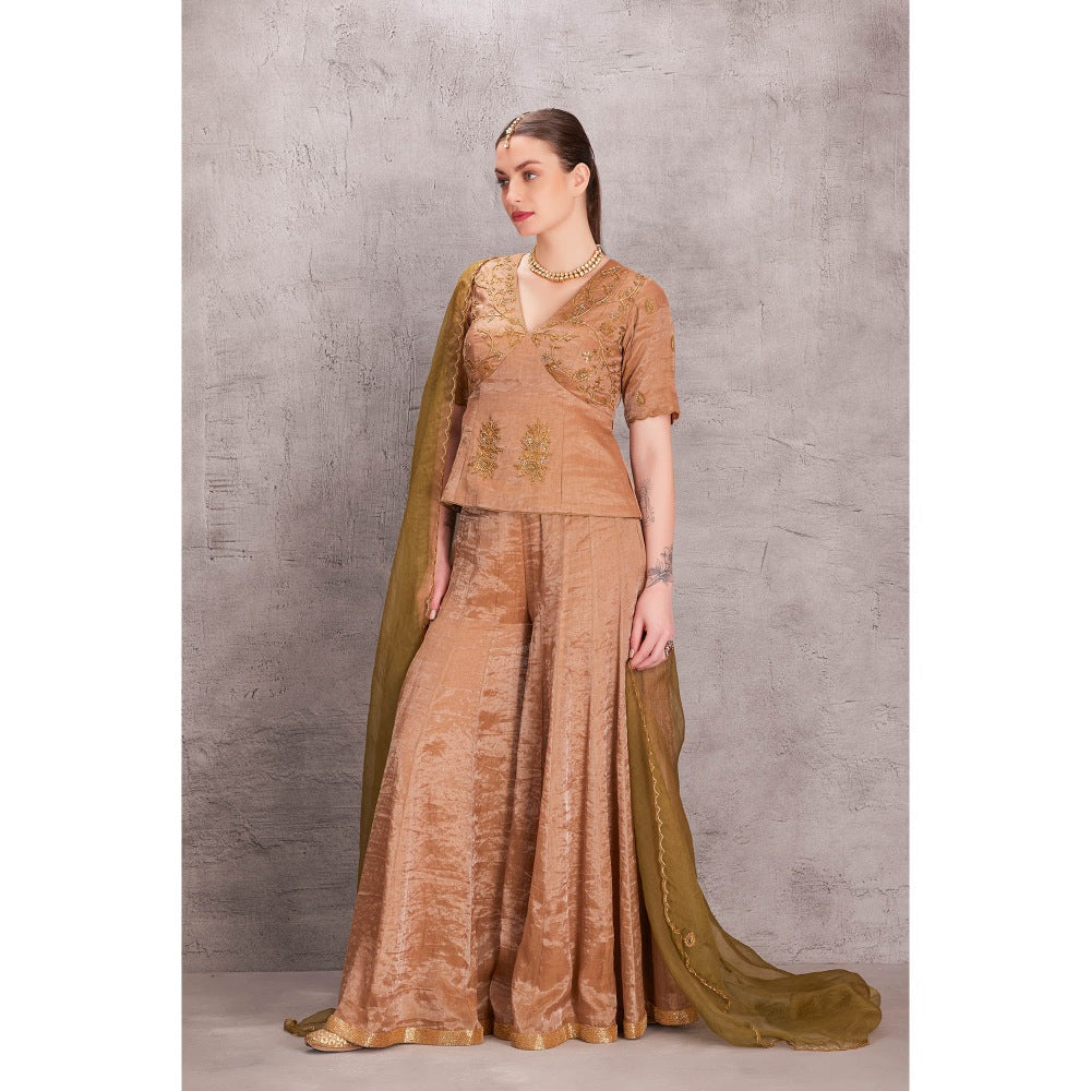 Janki India Antique Tissue Silk Kalidaar Sharara with Top & Green Organza Dupatta (Set of 3)