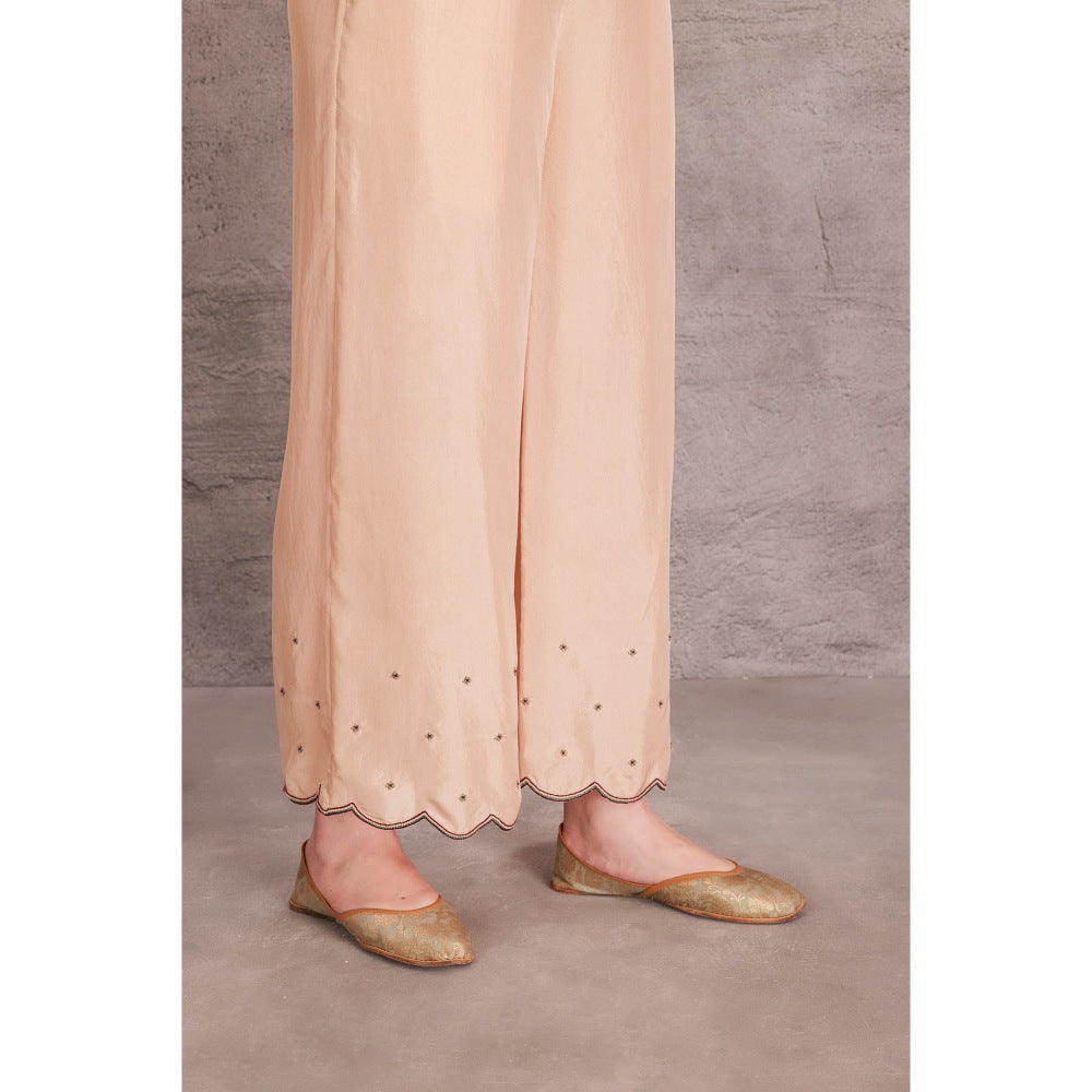Janki India Womens Embellished Beige Kurta with Palazzo with Intricate Thread Work (Set of 2)